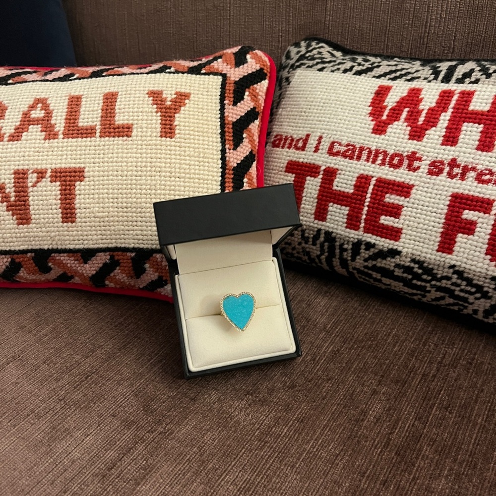 Jennifer Meyer Turquoise Inlay Heart With Diamonds Ring